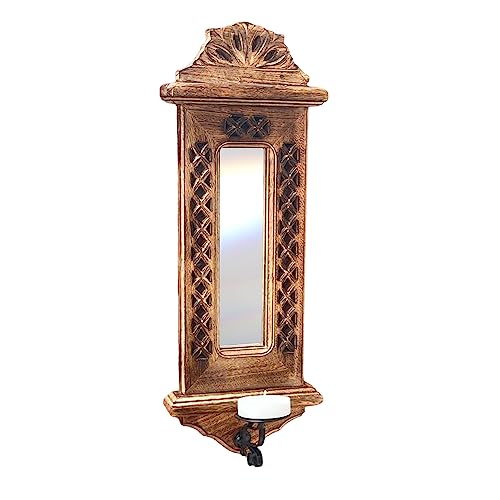 Wooden wall mirror with candle sconce | Wall mounted candle holder | Candle sconce decoration | Gothic kitchen living decoration | Hanging candle holder | 50cm x 18cm