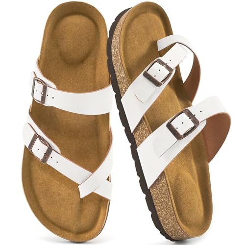 Ablanczoom Comfortable Sandals Womens Slides: Cork Footbed Beach Summer Women Sandal Shoes with Adjustable Buckle