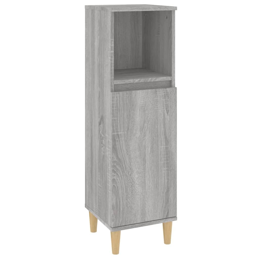 3-TLG. Badmöbel-Set Grau Sonoma Holzwerkstoff,Badschrank mit Holzbeinen, Badezimmer Unterschrank Hochschrank Midischrank, Badezimmermöbel