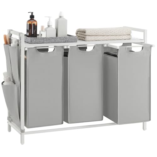 Image of VASAGLE Laundry Hamper with Shelf, 3 Pull-Out Bags, 3 x 10.6 Gallons (40 L)