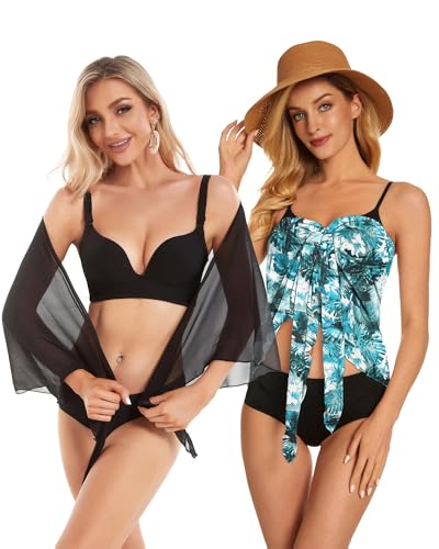 Image of CHICGAL 2 Pieces Women Beach Sarong Bathing Suit Wrap Skirt Sheer Bikini Swimsuit Cover Ups for Swimwear