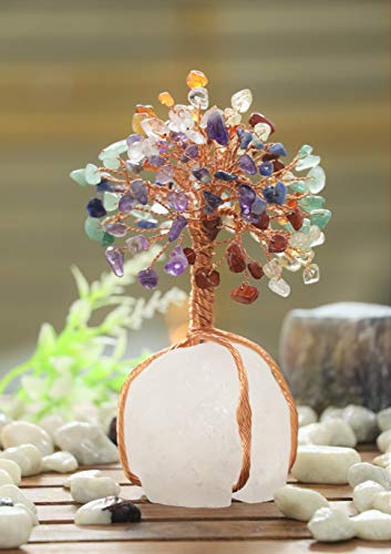 Image of Crocon 7 Chakra Crystals Tree of Life with Quartz Base, Birthday Gifts for Women, Men, Crystal Room & Home Decor, Birthday Gifts for Mom, Crystals and Healing Stones for Sister Presents, Money Tee