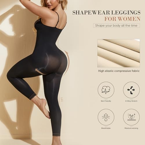 Image of Full Body Shapewear for Women Tummy Control Bodysuit Waist Trainer Full Body Shaper Butt Lifting Capri Leggings