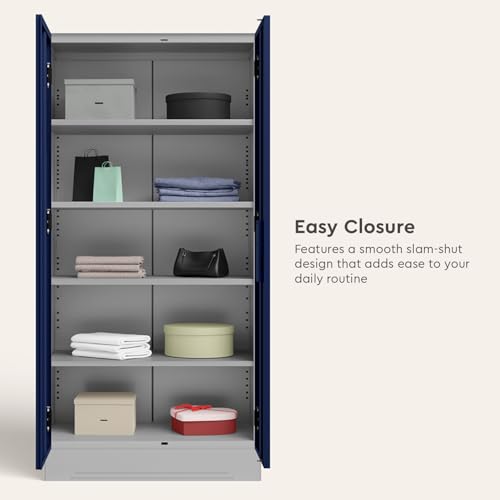 Image of Interio by Godrej Wardrobe Slimline 2 Door Steel Almirah (Digital Printed Midnight Blue and Royal Ivory) Wardrobe for Clothes, 1 Year Warranty, 4 Shelves