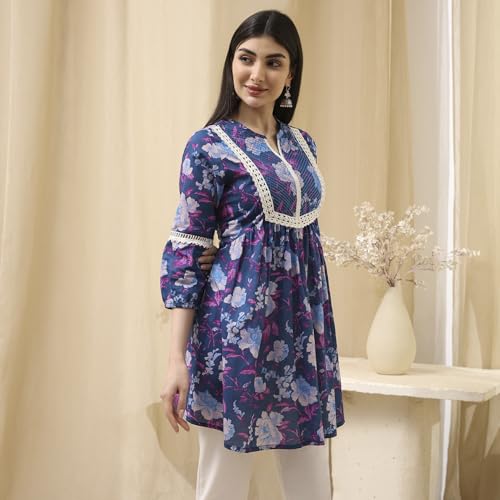 Image of BIBA Women Cotton Straight Fit A Line Printed Kurti