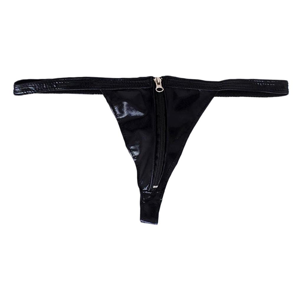 Mens Leather Zipper Open Front Thong Underwear G String T Back Black | Clothing Shoes & Accessories | Mens Clothing | Underwear | 1 Piece Front Zipper Thongh Underwear for Men-image-14