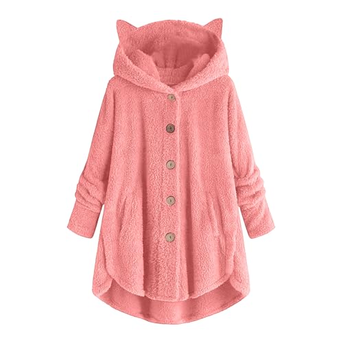 Women's Cat Ear Hooded Coat Plush Fleece Cute Button Plus Size Teddy Coat Comfy Warmth Outdoor Fuzzy Pockets Pajama