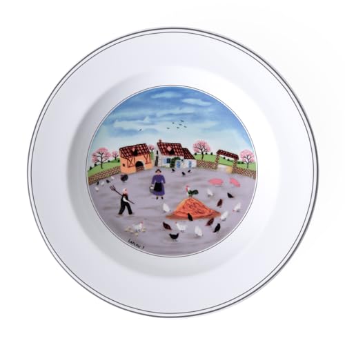 Villeroy & Boch Design Naif Plato Hondo Granja avícola de Diseño Clásico con Alegre decoración, Porcelana, Multicolor, 21 cm