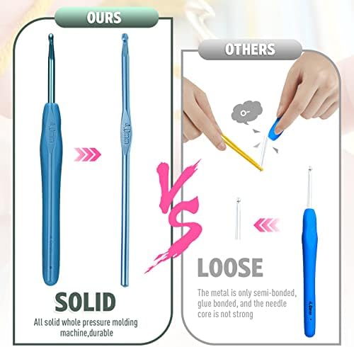 Scoutteemo 59 Pcs Crochet Hooks Set, Crochet Kits For Beginners Adults, Ergonomic Soft Rubber Grip Handles for Beginners Adults Sister Gift Knitting Tools with Case