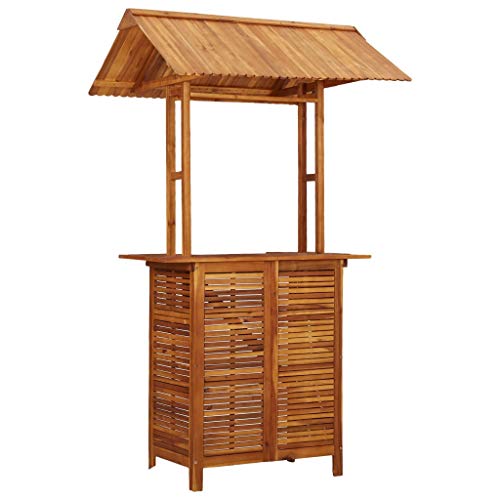 vidaXL Solid Acacia Wood Outdoor Bar Table with Rooftop Functional Wooden Dining Table Breakfast Bar High Table Garden Yard Patio Terrace
