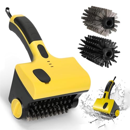 Nettoyeur Barbecue Sans Fil Rechargeable, Brosse Nettoyage Rotative à 360°, Brosse Nettoyage éLectrique avec RéServoir D'Eau et 2 Brosses DifféRentes pour Barbecue Cuisine et Salle Bain,Yellow