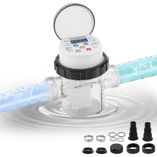 EcoSplash Automatic Saltwater Chlorinator for Above-Ground Pools – High-Efficiency Pool Salt Water Chlorination System up to 15,000 Gallons with Self-Cleaning Cell, Adapter and Test Strip
