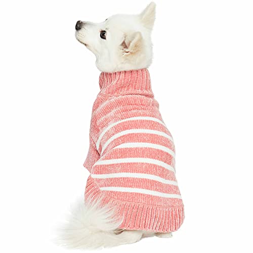 Blueberry Pet Cozy Soft Chenille Classy Striped Dog Sweater in Dusty Rose, Back Length 18 , Pink Clothes for Dogs