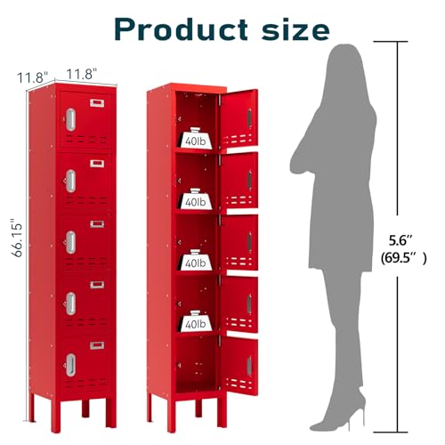 Image of BUTISOW Metal Lockers - 66 inch Height Steel Lockers for Employees with 5 Door Storage Locker with Card Slot for Employees Gym School Home Office Garage - Assembly Required