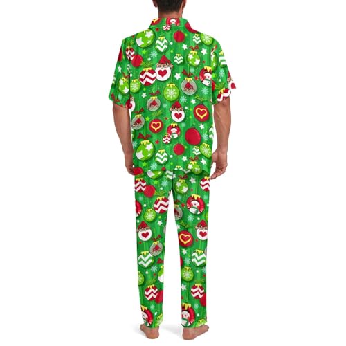 Men's Pajama Set Short Sleeve Loungewear Classic Button Down Pajamas Long Pants Sleepwear Funny Lounge Pjs Set S-4XL2