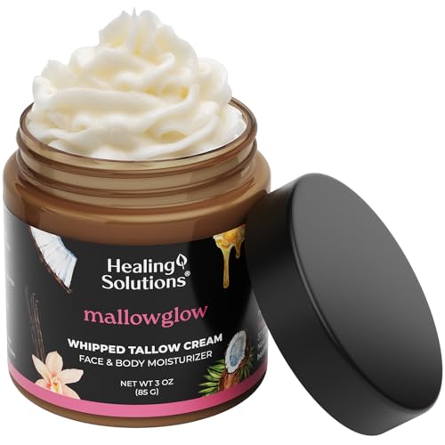 Healing Solutions - Whipped Tallow Balm, Vanilla Coconut Scent, Grass Fed/Grass Finished Beef Tallow with Organic Jojoba & Manuka Honey for Skin, Face & Body, All Natural Moisturizer, Made in USA