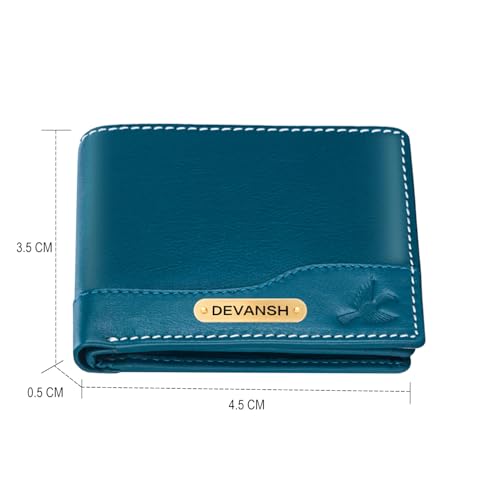 Image of HORNBULL Men's Personalized Wallet I Customized Slim Stylish Leather Purse with Name I Unique Birthday Gift for Men Boy Love Husband (Aqua)