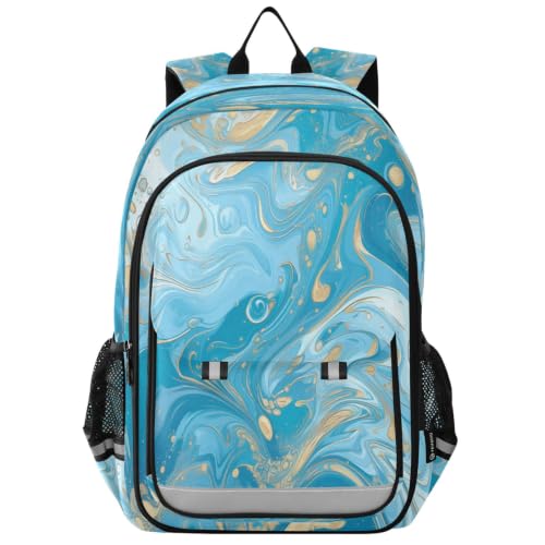 Sac à dos scolaire marbre bleu de mer pour ado grand cartable mixte
