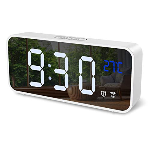 Oria Digital Alarm Clock, Mirror Led Music Digital Clock, Voice Control, 4 Adjustable Brightness, Dual Alarms, Temperature, Snooze, Usb Charging Port For Bedroom, Bedside, Office, Kids, Elderly #TOP7