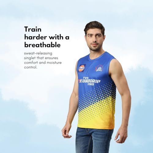 Image of playR x CSK Training Singlet 2023 - Regular Fit Unisex Adut Sports Singlet, CSK Fanwear for Outdoor, Training, Casual Wear All Season