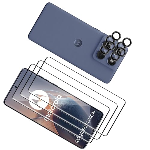 Wonsoso Protector Pantalla para Motorola Moto Edge 60 / Edge 60 Fusion, 2 Piezas 3D Cristal Templado con 2 Piezas Protector de Lente de Cámara-Negro, 9H Antiarañazos HD Sin Burbujas Screen Protector