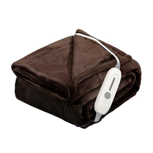JIAMEIDING Heated Blanket Throw 50x60 Super Soft Flannel Electric Throw Blanket 3 Heating Levels 4H Auto Off Overheat Protection Machine Washable ETL & FCC Certified for Home Office Dark Brown