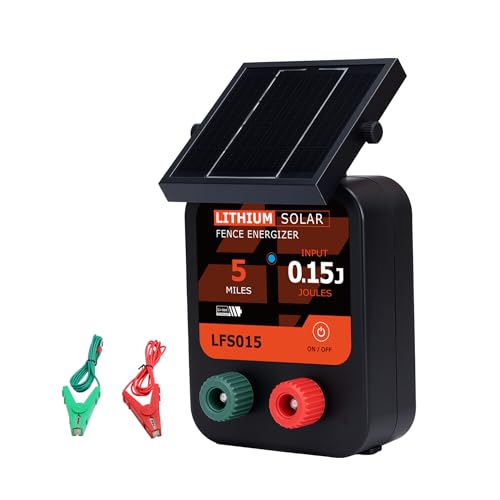 Lydite Solar Electric Fence Charger - 5 Miles Range 20 Acres 0.15 Stored Joules Energizer in Lithium Battery 1.8W Solar Panel Solar Powered Fence Charger for Livestock