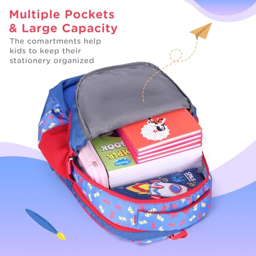Image of Play Nation Premium Mickey Mouse School Backpack for Kids|Printed School Bags for Boys /Girls|Tuition Bags for Kids|Waterproof Multi-Pocket Shoulder Backpacks|Birthday Gift| 16 Inches-Red & Blue