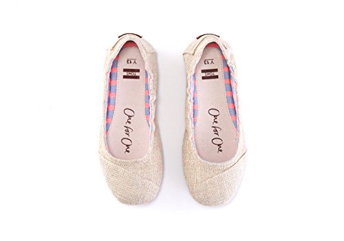 TOMS Ballet Flats Natural Metallic Burlap 10007734 Youth 123