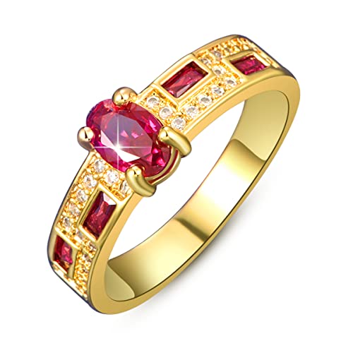 Emsione Gold Plated Cubic Zirconia Oval Cut CZ Pave Anniversary Wedding Engagement Ring Band for Women Men Size 6