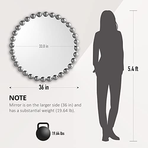 Miniatura 6 de Espejo redondo de Madison Park con marco de metal, espejo circular de 27 pulgadas, decoración de pared montada y colgante para entrada, baño,