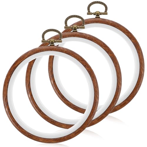 Image of 3 Pieces 3 Inch Embroidery Hoop Set, Cross Stitch Ornament Frames, Embroidery Hoop Imitated Wood Display Frame for Art Craft Sewing and Hanging Decor