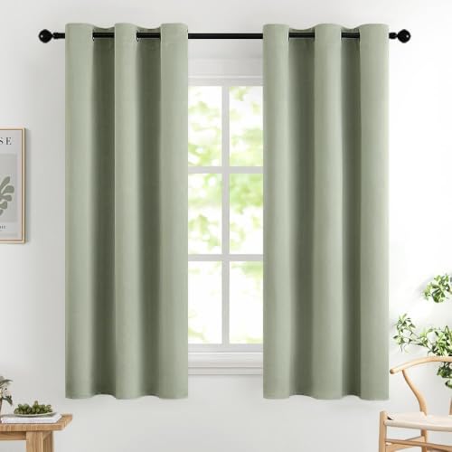Image of MIULEE Sage Green Blackout Bedroom Curtains 63 Inch Long Light Blocking | Grommet Top, Room Darkening Window Drapes, Privacy Protection, Thermal Insulated, Heat Blocking