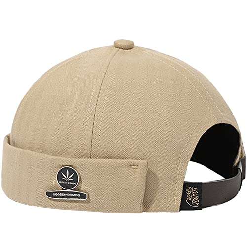 Coton Docker Cap Bonnet de Docker sans Visière Brimless Hat Docker Bonnet Homme bob Femme Bonnet Casquette Homme Docker Chapeau Marin Homme Casquette Docker Hat Casquette (Feuille d'érable - Kaki)