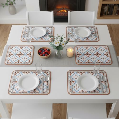 Image of YELONA Multicolor Faux Leather Dining Table Placemats - Set of 6 | Heat & Stain Resistant PU Table Mats | Easy to Clean & Durable | Perfect for Office, Conference Tables & Home Decor