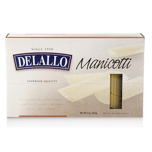 Delallo Manicotti Shells 8 Oz, Two (2) Pack, Manicotti Noodles With One (1) Authentic Concetta's Cucina Italian Manicotti Pasta Meal Recipe Card By Purchase Positivity #TOP1