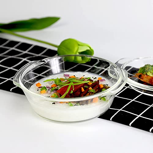 Image of bellemax 1pcs Set of 1000 ml Each Casserole with Glass lid Microwave Oven Safe Serving Bowl Tempered Glass, for Rice and Boiling Food Multipurpose (BM-04)