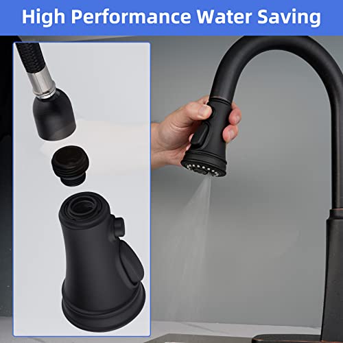 Ifealclear Pull Down Spray Head 3 Modes For Kitchen Sink Faucet, Kitchen Sink Faucet Sprayer Nozzle Head Replacement Compatible With Moen Delta Kitchen Sink Faucet, 9 Adapters, Matte Black #TOP3