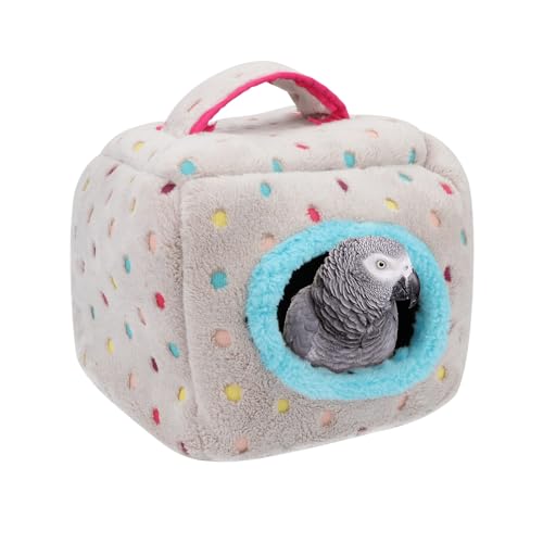 Image of Bird Snuggle Hut Nest Winter Warm Hanging Bed Cave for Budgie Parakeet Cockatiel Macaw African Grey Amazon Parrots Hedgehog Chinchilla (Colorful Dot, L: 9x9x9inch)