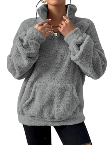 Wyeysyt Womens Sherpa Pullover Quarter Zip Sweatshirts Casual Long Sleeve Fleece Sherpa Outwear with Pockets