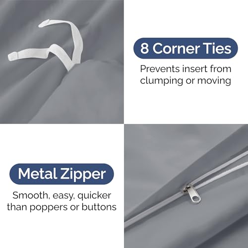 Image of Duvet Cover Cal King Size - 3 Piece Set with Zipper Closure - Steel Blue | Extra Soft Cal King Duvet Cover 104 inch x 98 inch with 2 Pillow Shams, Hotel Luxury w / Zipper Closures & Ties, Comfy & Breathable