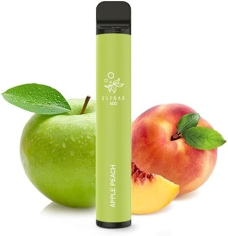 Elf Bar 600 Cigarrillo electrónico desechable, sin nicotina, shisha electrónica desechable 550 mAh, 600 caladas (Apple Peach, 3)
