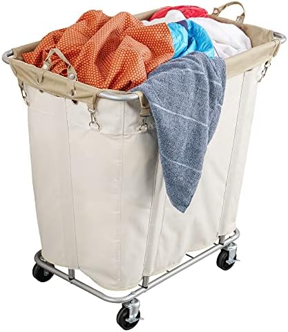 PLKOW Laundry Cart with Wheels 320L Large Rolling Laundry Cart for Commercial / Home, Rolling Laundry Basket with Steel Frame and Waterproof Oxford Cloth, 9 Bushel, 32.3L x 19.7W x 30.7H Inch, Beige