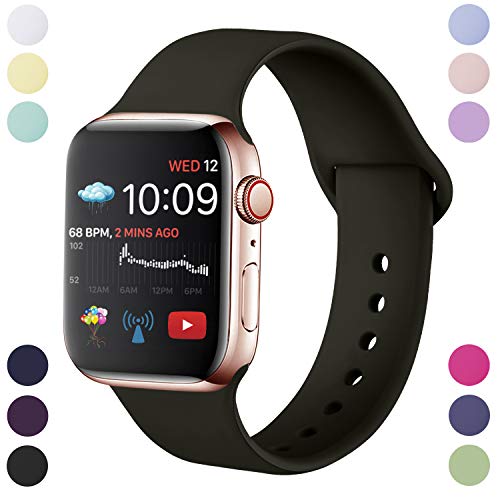 Hamile Correa Compatible con Apple Watch Series 5/4/3/2/1, Correa de Silicona Suave Impermeable de Repuesto para Apple Watch 38 mm 40 mm 42 mm 44 mm, Multicolor S/M, M/L, Negro, 38mm/40mm-M/L