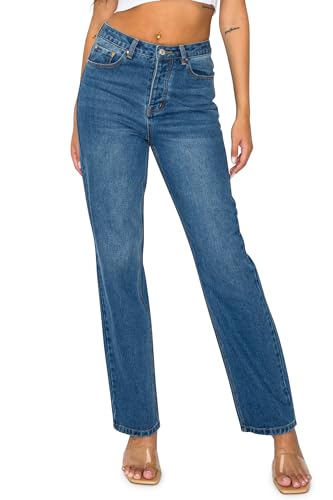 KHAKI & BLUE Women’s Denim Jeans – High Waisted Straight Leg Pants with Button Down Closure