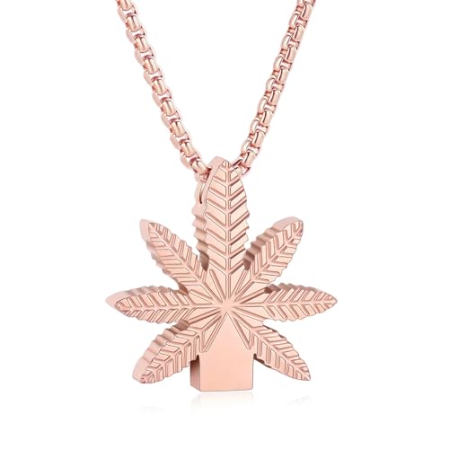 Pendentif urne en acier inoxydable feuille d érable or rose durable