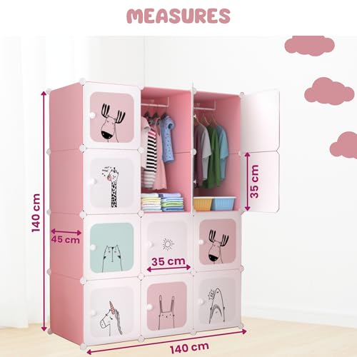 Miniatura 2 de Magic Select Estantería De Módulos Infantil, Armario Modular, Ropero Para Niños, Organizador Modular, Estante De Almacenamiento Para Habitación, 12 Módulos, 140x105 Cm, Rosa