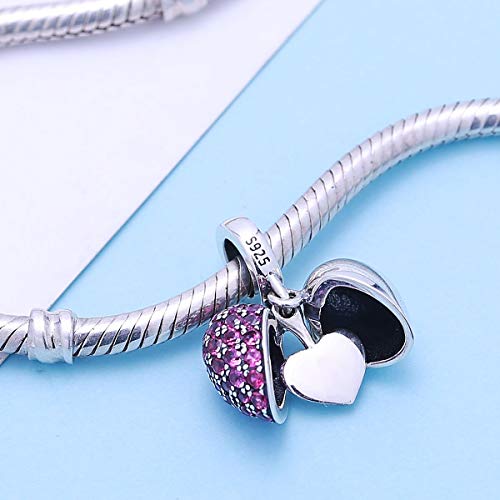 I Love You Heart Charm 925 Sterling Silver Dangle Bead Crystal Valentine's Day Gifts Fits Pandora European Bracelet Necklace(Fushcia -1) #TOP3