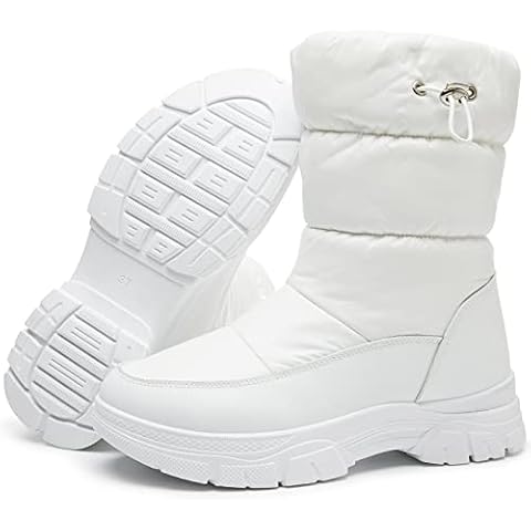 FRACORA Womens Winter Snow Boots Fur Lined Mid Calf Boots Warm Slip On Boots for Women(US7, White) Cover