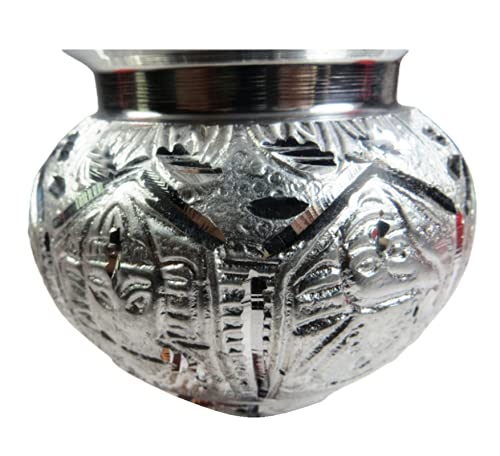 ORIVILLE Lota/Kalasha, Silver Finish Traditional White Metal Lota/Kalash/Thavalai/Indian Jug/Kumbha/Pitcher/Kudam/Ghada/Matka Pot or Mangala Ghata for Pooja (4 X 4.5 Inches -500 ml Capacity) - Image 4 thumbnail